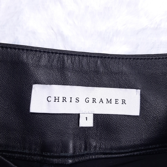 Chris Gramer black sheepskin leather stretch ponte pants skinny mob wife moto - Picture 6 of 8